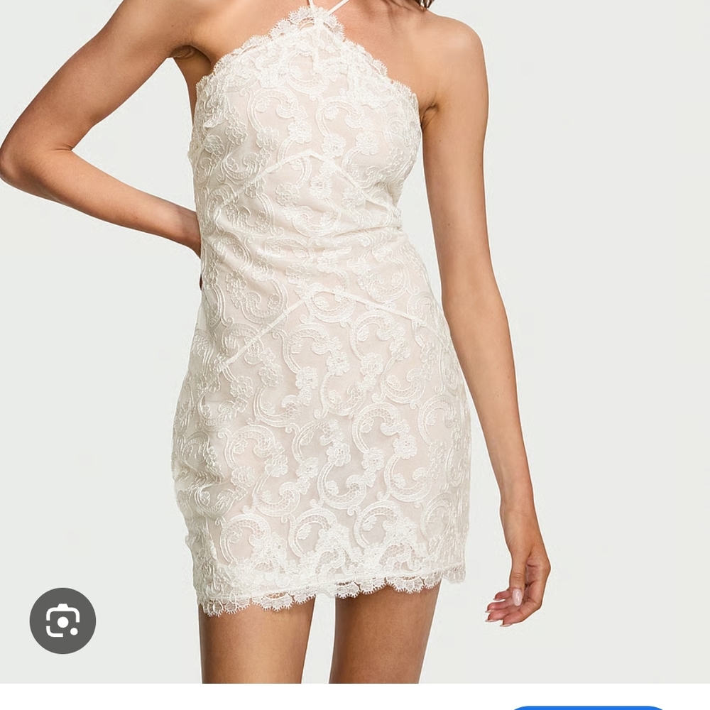 Boho Floral Embroidery Halter Slip ,white /Ivory